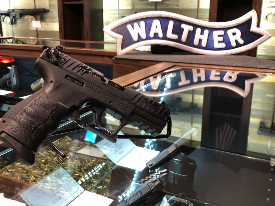 Close-up of Walther P22 at Timberline Firearms retail store