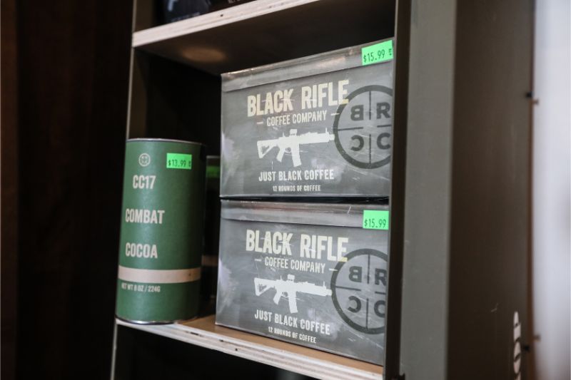 Bags of Black Rifle Coffee Company's coffee on shelf.